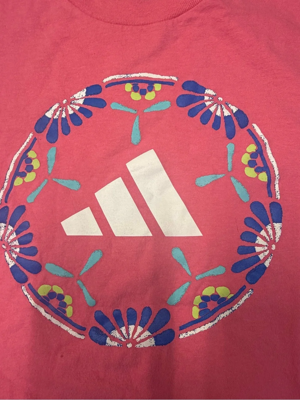 adidas Men’s Hot Pink Short Sleeve Tee with Floral Logo